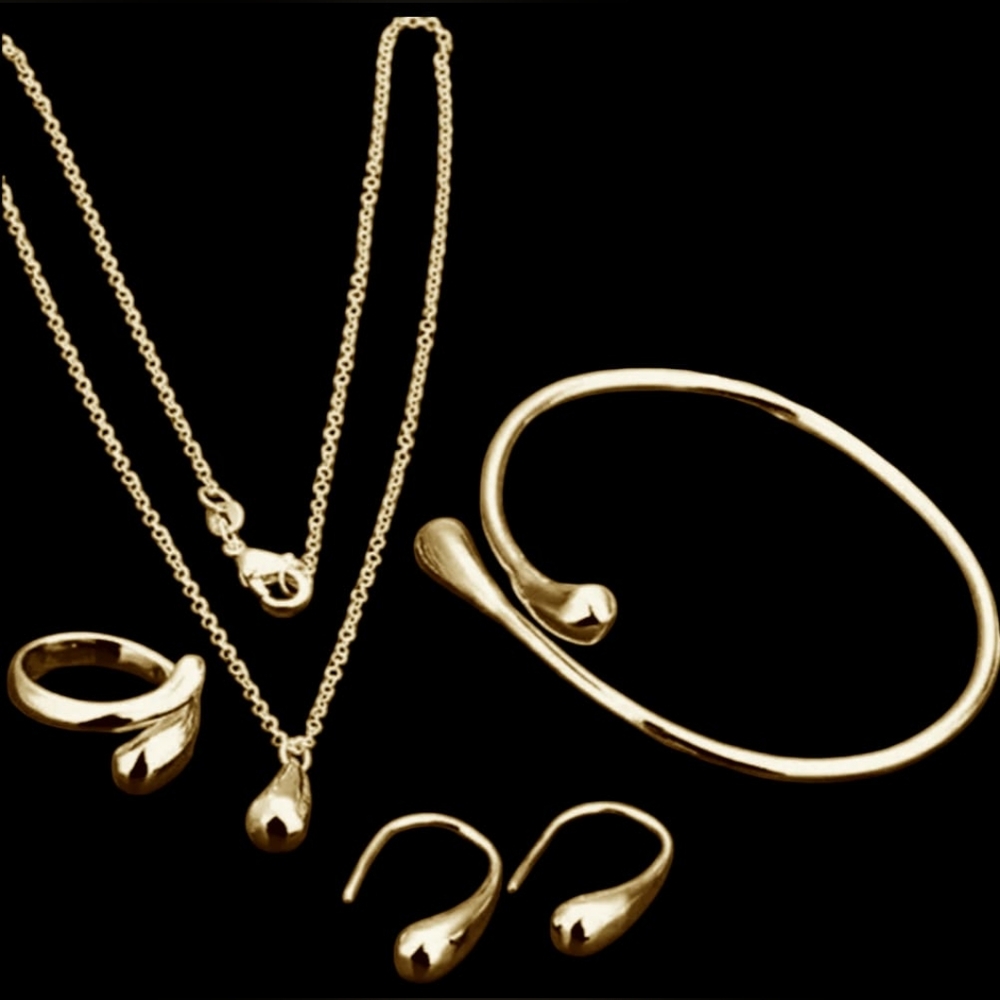 4 PCS Jewelry set ,necklace,earrings, ring, Bangle ,Gold and plated sets